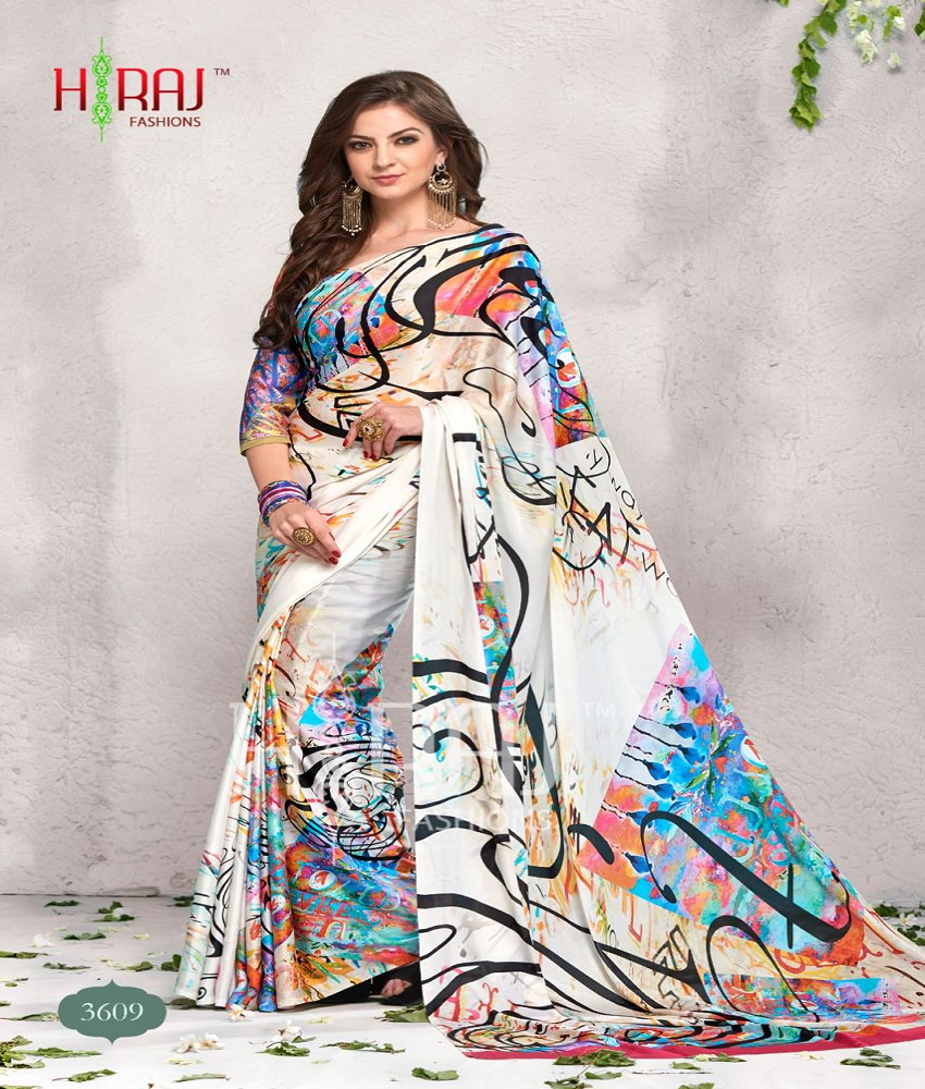 Digital Prints Satin Silk Saree