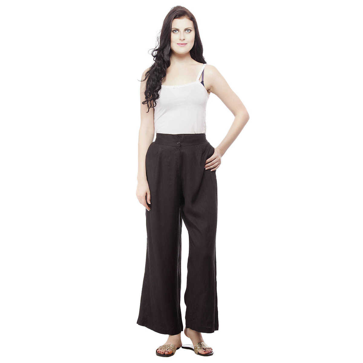 Women  Rayon Solid Palazzo Black