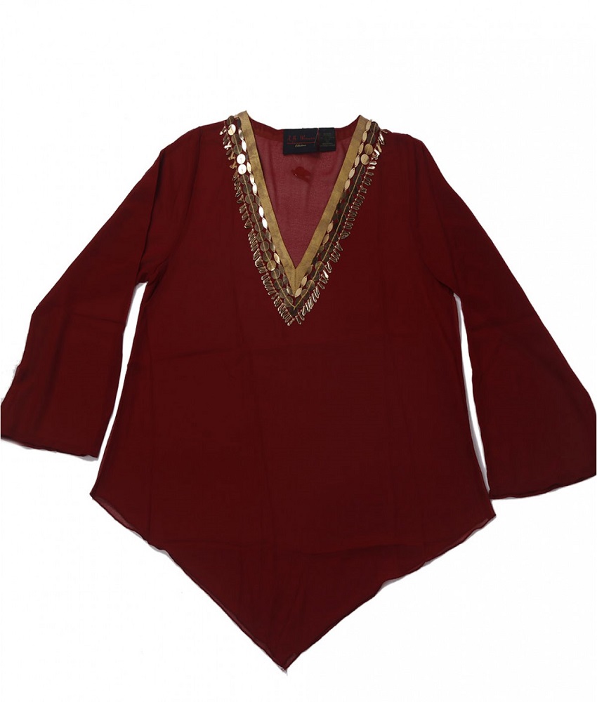 Kuber  Sequin V-neck Top Colour Mahroom