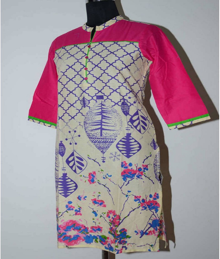 Blue Cotton Printed Kurti