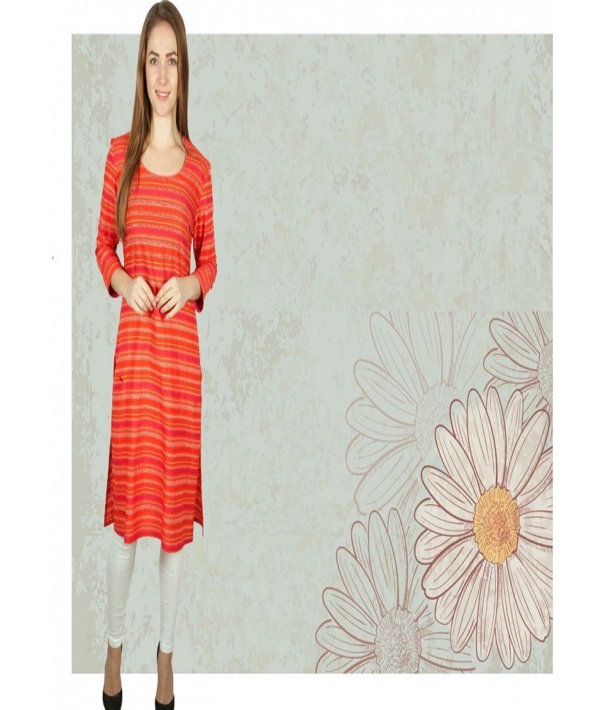 Printed Red & Orange Cotton Kurti