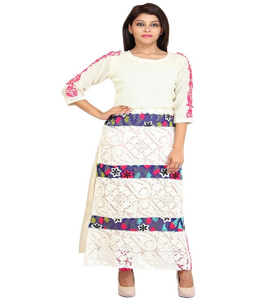 Net Straight Embroidered Kurti