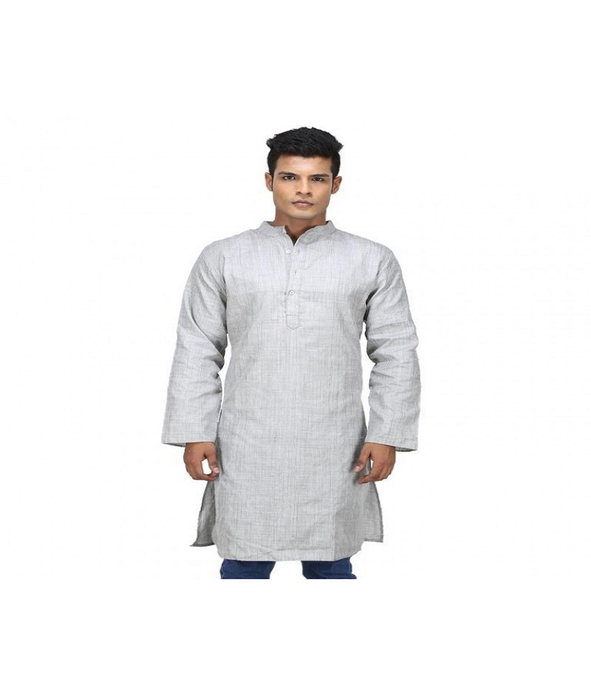 Art Silk Grey Men's Kurta Full Sleeve