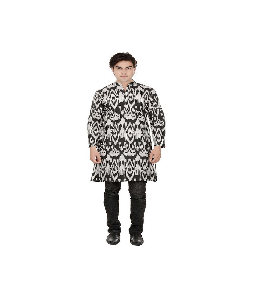 Straight Style Printed Long Black Kurta