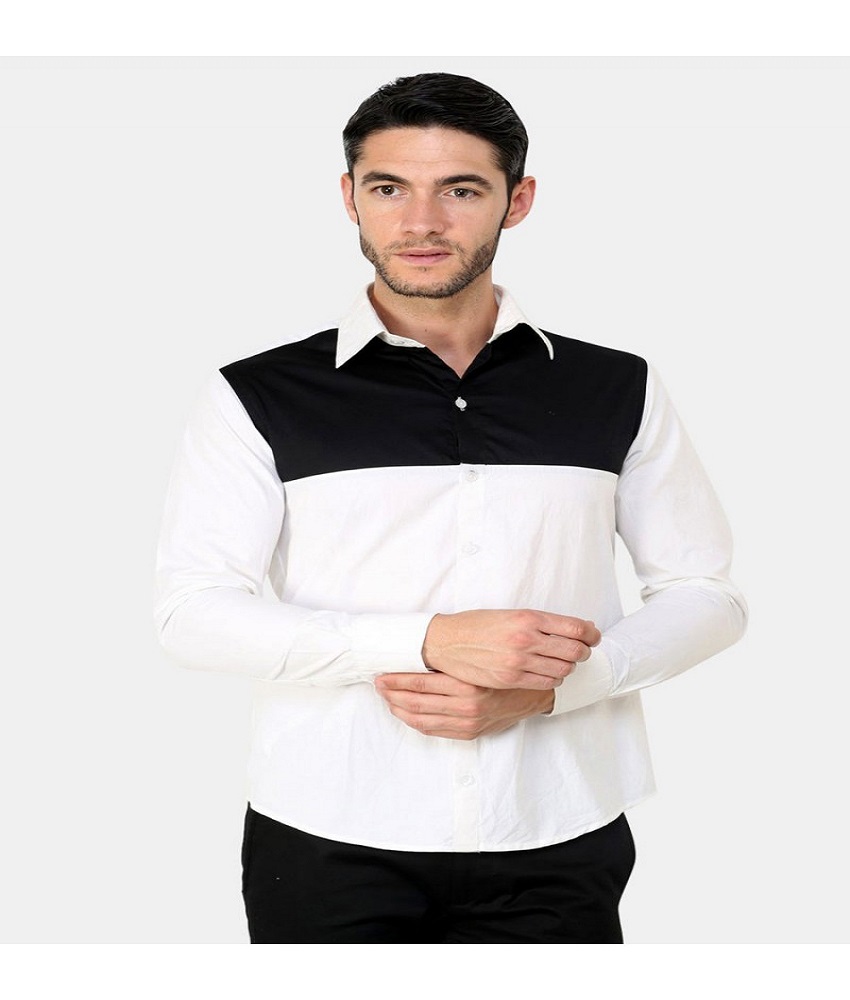 Cotton Blend White & Black Men's Shirt