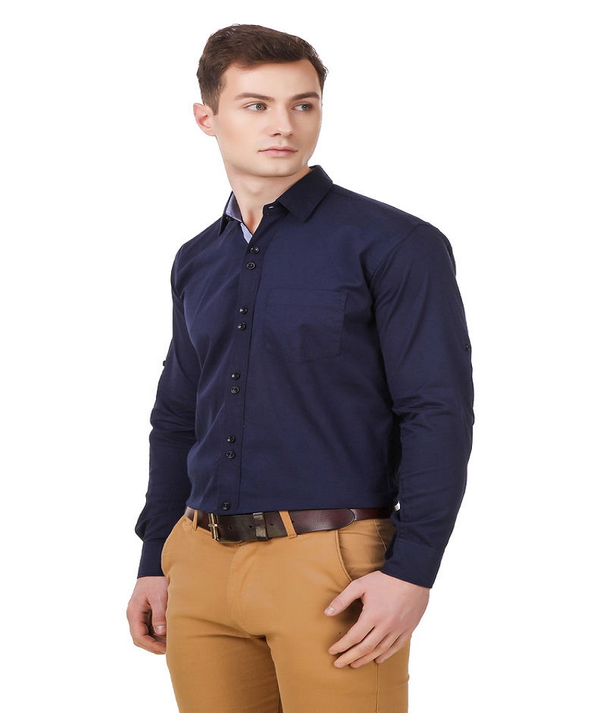 Cotton Solid Blue Men's Shirt