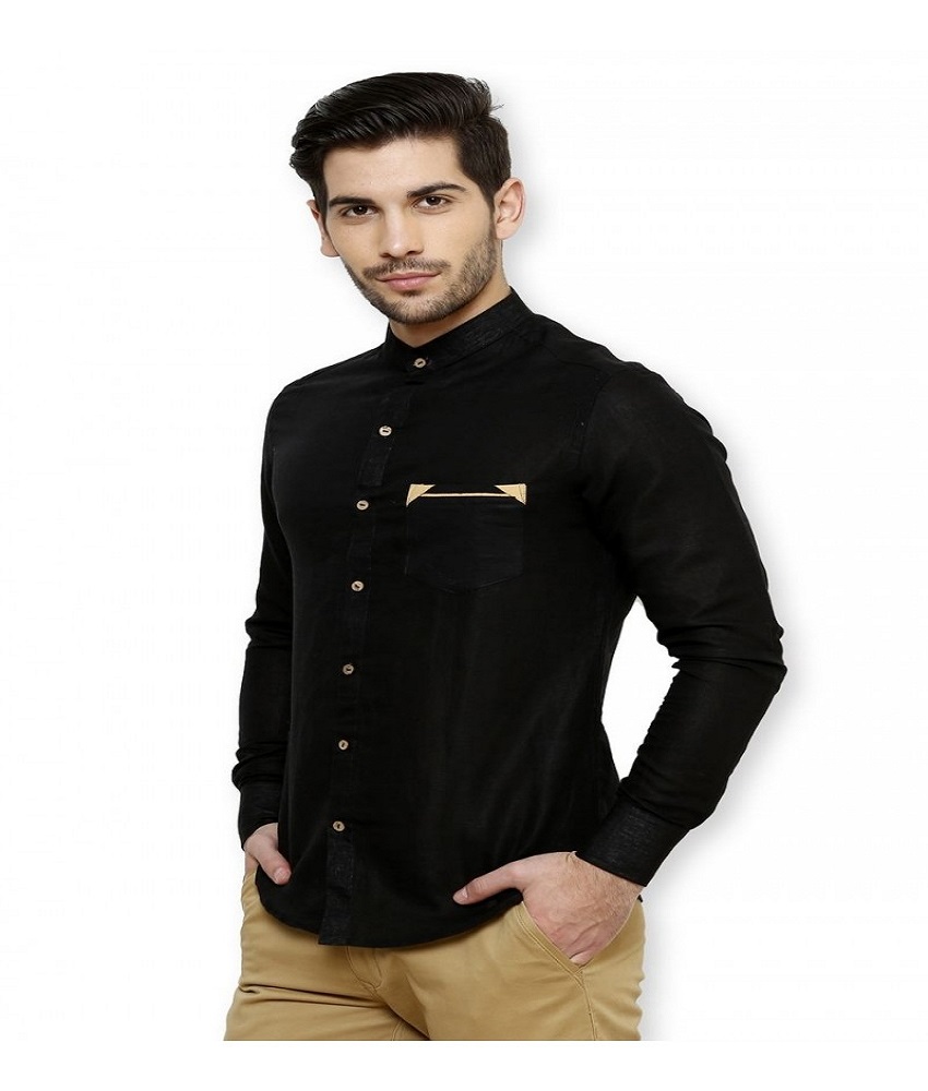 Linen Black Men's Shirt 	Full Sleeve