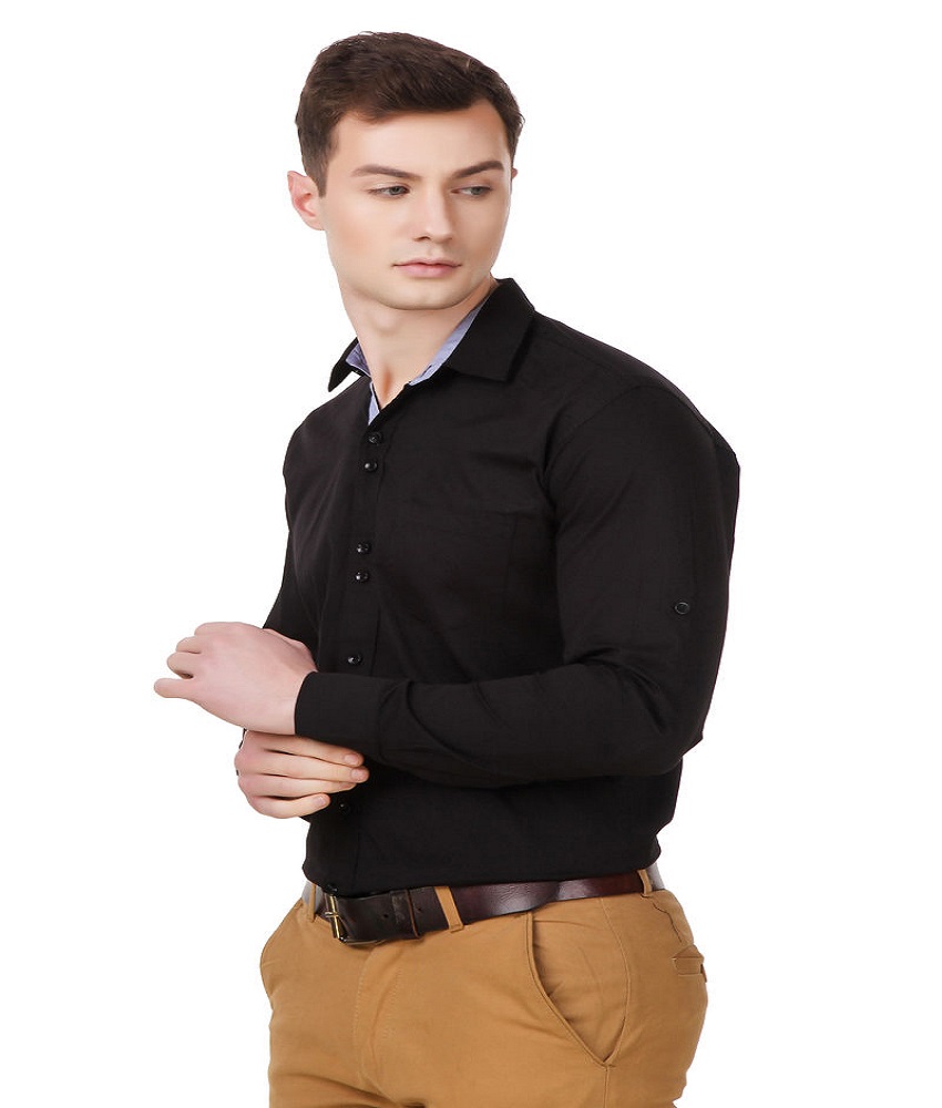 Cotton Solid Black Men's Shirt