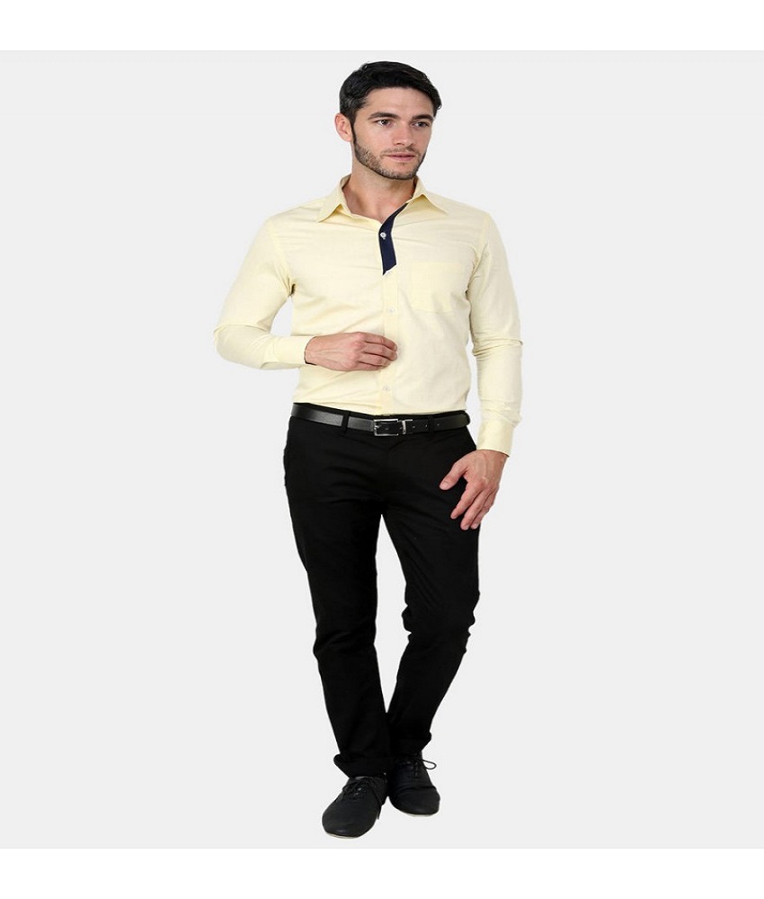 Cotton Blend Light Yellow Men's Shirt
