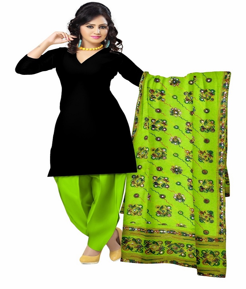 Cotton Kutch Embroidered Green Gujarati Dupatta