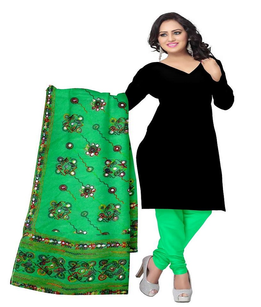 Cotton Kutch Embroidered Green duptatta