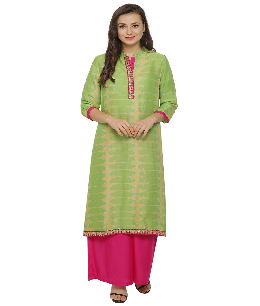 Rayon Green Color Embroidered Straight Kurti