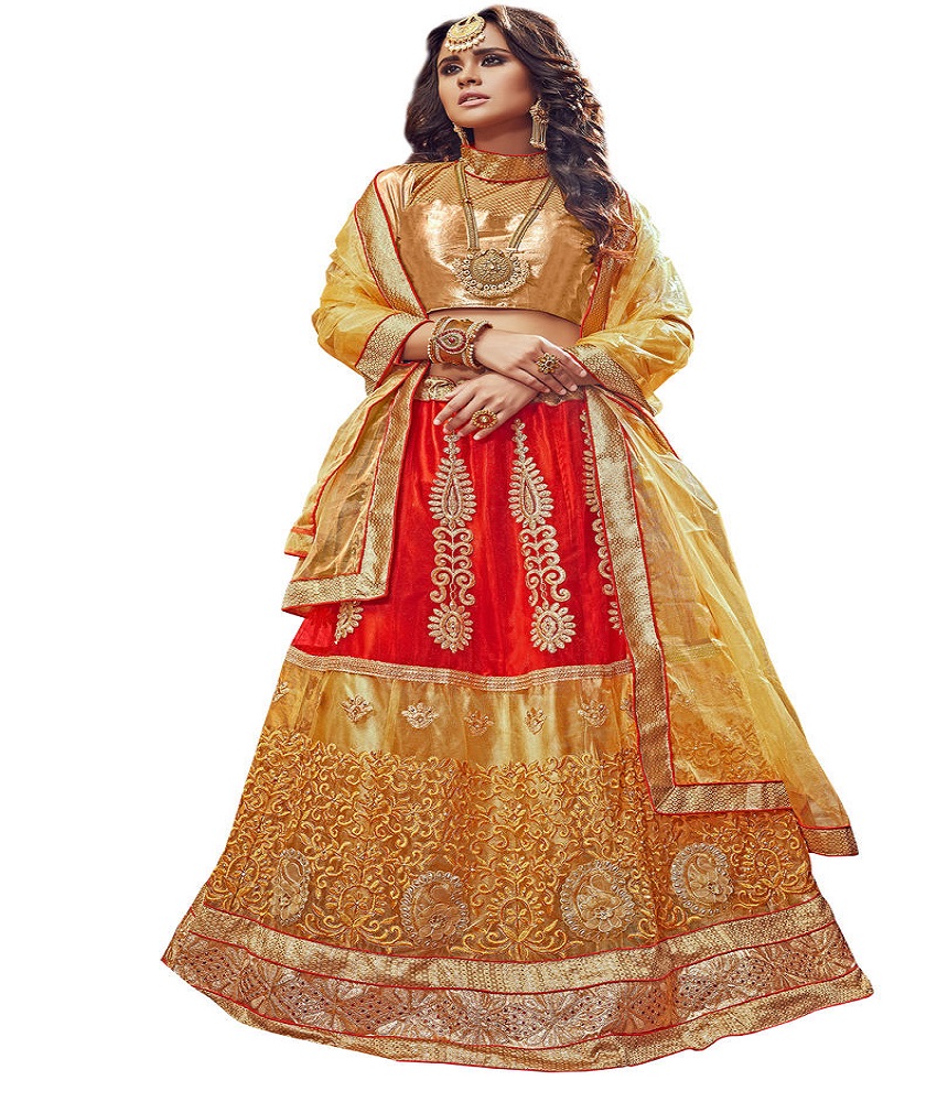 Net Anarkali Embroidery Unstitched Lehenga Choli