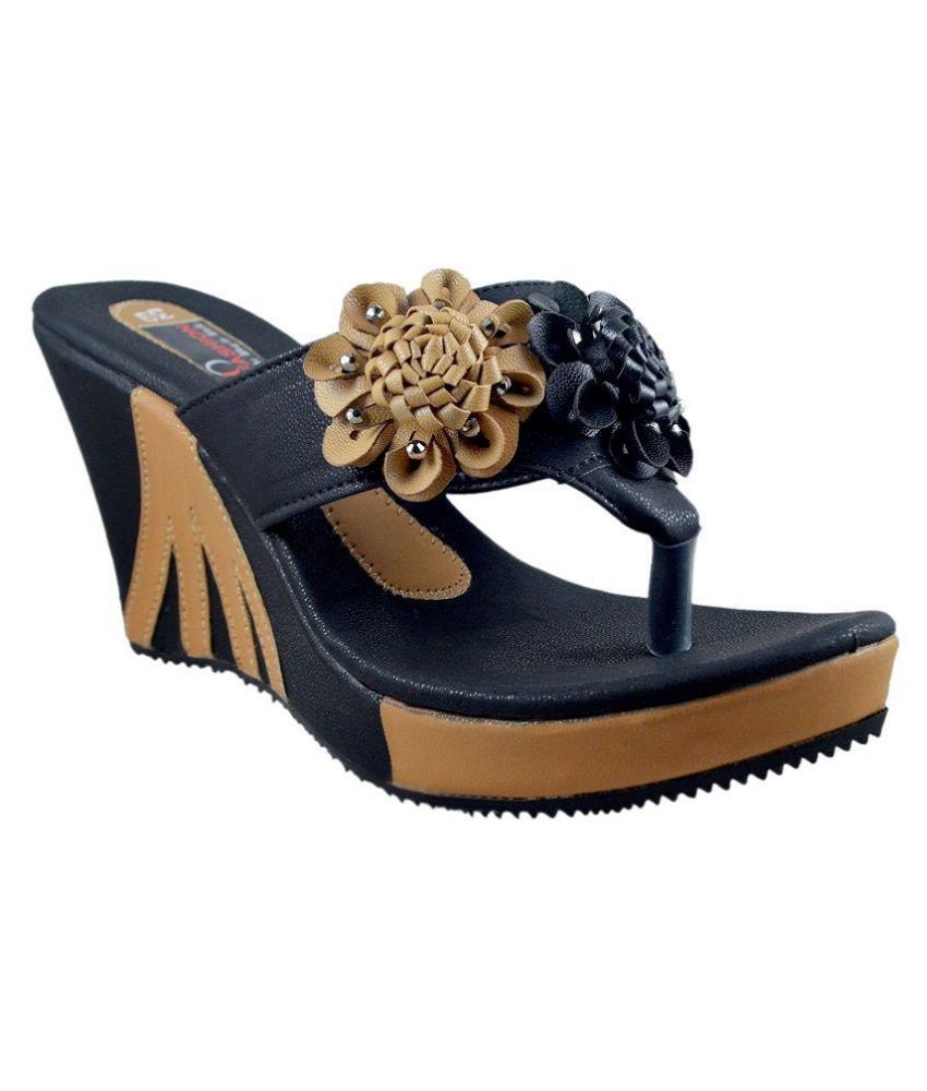 Olive Fashion Black Wedges Heels